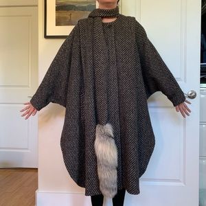 Vintage wool and rayon cape with faux fur